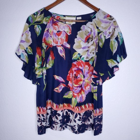 Maeve Tops - Maeve Silk Top Womens Size 4 Small Navy Blue Flora
